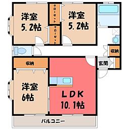 JR両毛線 国定駅 3.6kmの賃貸アパート 2階3DKの間取り