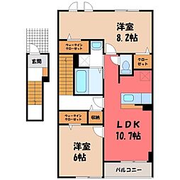 湘南新宿ライン宇須 栗橋駅 4kmの賃貸アパート 2階2LDKの間取り
