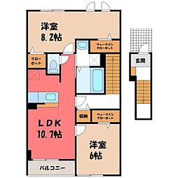湘南新宿ライン宇須 栗橋駅 4kmの賃貸アパート 2階2LDKの間取り
