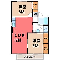 JR両毛線 伊勢崎駅 徒歩30分の賃貸アパート 1階2LDKの間取り