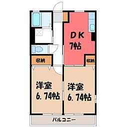 東武伊勢崎線 新伊勢崎駅 3.4kmの賃貸アパート 2階2DKの間取り