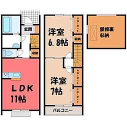 東武日光線 東武動物公園駅 バス38分 道の駅さかい下車 徒歩15分の賃貸テラスハウス 1階2LDKの間取り
