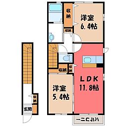 湘南新宿ライン宇須 古河駅 バス10分 茶屋新田下車 徒歩3分の賃貸アパート 2階2LDKの間取り