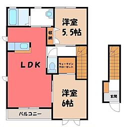 東武伊勢崎線 新伊勢崎駅 3.1kmの賃貸アパート 2階2LDKの間取り