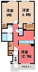 JR両毛線 国定駅 徒歩32分の賃貸アパート 1階2LDKの間取り