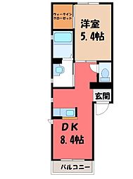 JR両毛線 駒形駅 徒歩32分の賃貸アパート 1階1LDKの間取り
