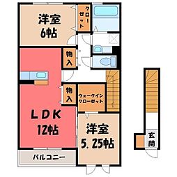 東武伊勢崎線 剛志駅 徒歩28分の賃貸アパート 2階2LDKの間取り