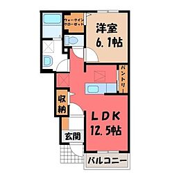 JR両毛線 国定駅 4.2kmの賃貸アパート 1階1LDKの間取り
