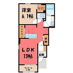 東武伊勢崎線 新伊勢崎駅 徒歩13分の賃貸アパート 1階1LDKの間取り