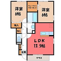 JR東北本線 野木駅 徒歩10分の賃貸アパート 1階2LDKの間取り