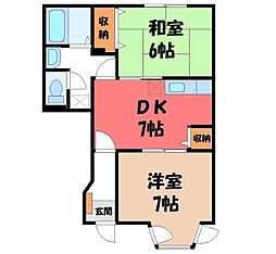 JR両毛線 伊勢崎駅 徒歩14分の賃貸アパート 1階2DKの間取り