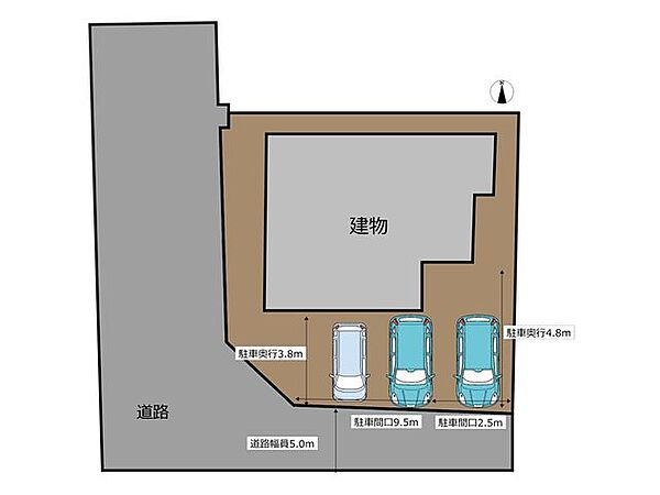 【リフォーム中】区画図　駐車拡張工事を行い、並列3台駐車可能になります。お友達が遊びに来ても敷地内に車を停めておく事ができるので安心です。