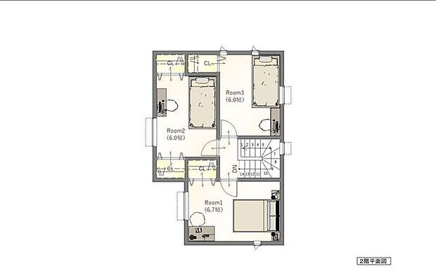 建築プラン例：2階平面図