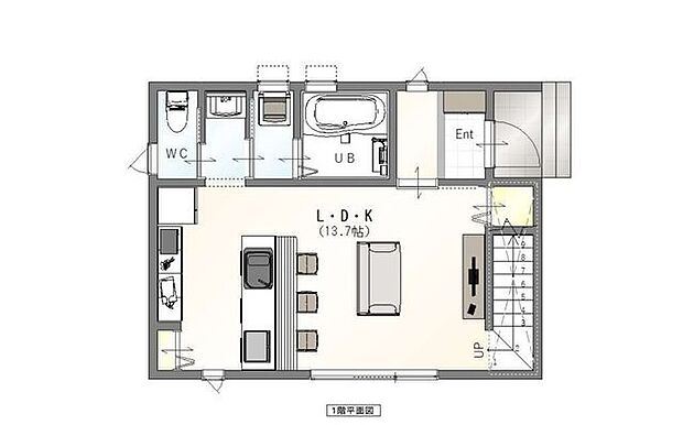 建築プラン例：1階平面図