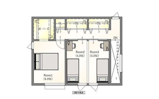 建築プラン例:2階平面図
