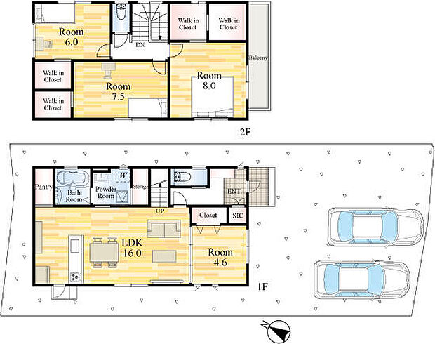 2台並列駐車可能!2階洋室には全てウォークインクローゼットあり!