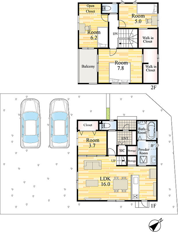 並列駐車2台可能!2階洋室は2部屋ウォークインクローゼットあり!