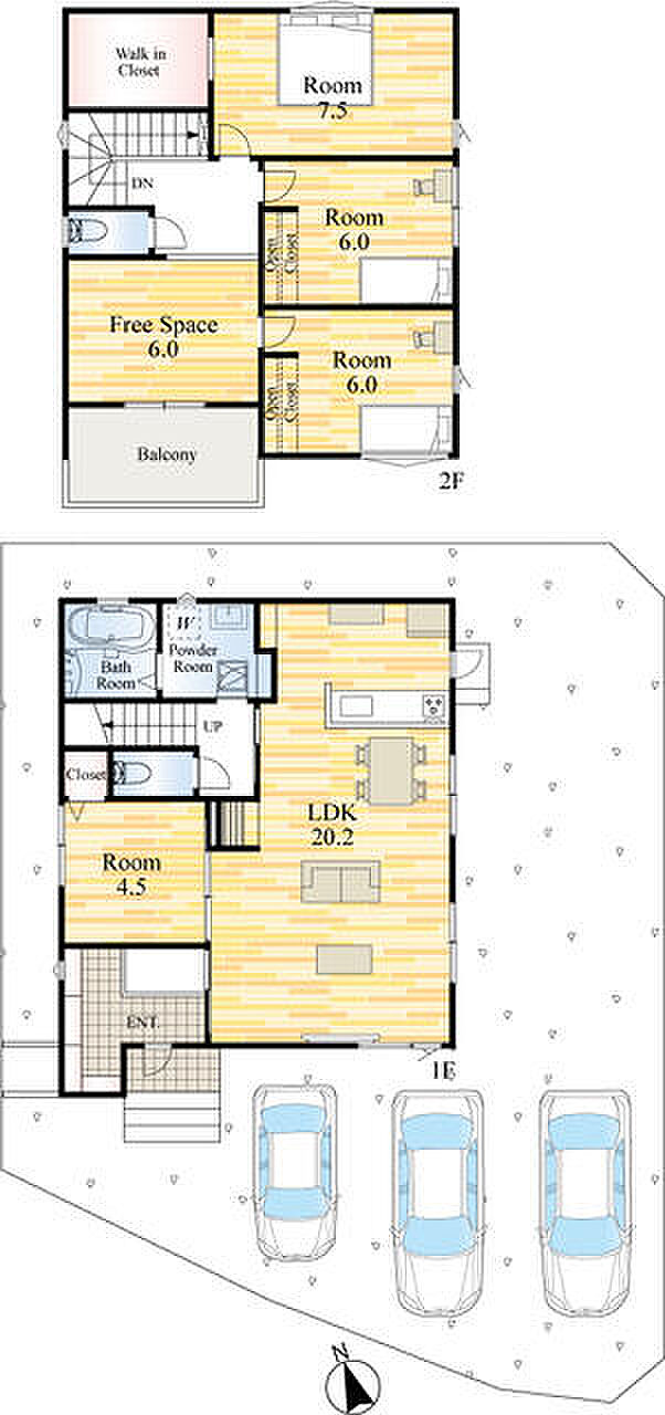 駐車３台可能（内１台は軽）２階フリースペース６帖あり（実質５LDK！）