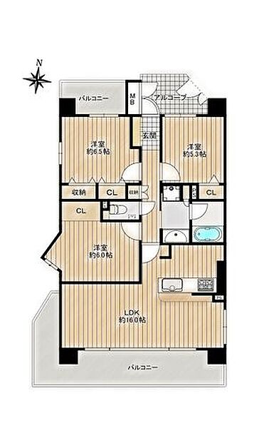 ◇南西角住戸◇両面バルコニー◇全居室収納付き◇LDK約16.0帖◇アルコープ付き