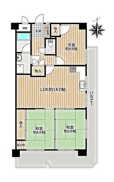 ◇3LDKの広々としたお部屋◇続和室で空間を広く使う事もできます◇2面採光で明るい