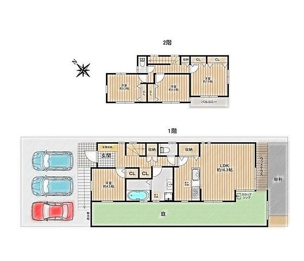 ◇2階建て4LDK◇収納充実♪◇お庭には人口芝があり、ペットやお子様の遊び場に♪◇太陽光発電システム