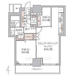 品川タワーフェイス 2LDKの間取図画像