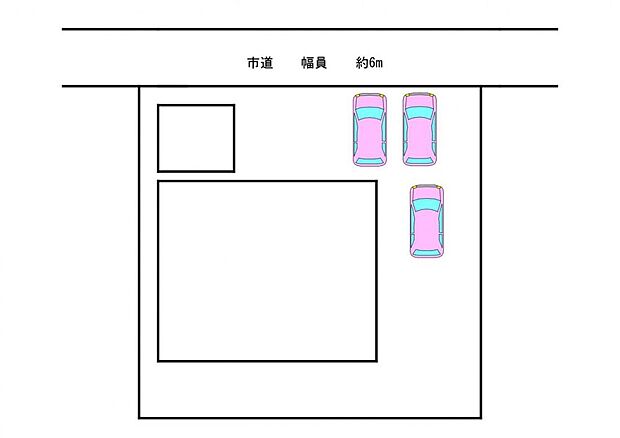 【駐車区画図】カーポート付きです。2台分並列で駐車可能です。さらに奥行を一部拡幅し、現在合計3台分駐車可能です。大きめのSUVもラクラク駐車できますよ。