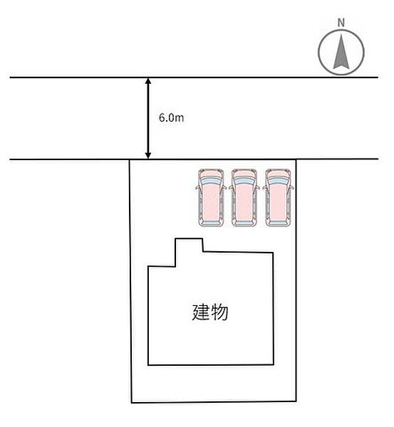 【区画図】駐車場は普通車3台並列で駐車可能です。