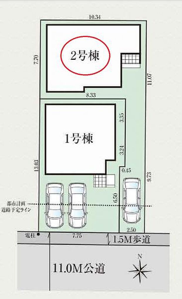 駐車スペース2台可、前面道路10ｍ幅で車の出し入れも楽々