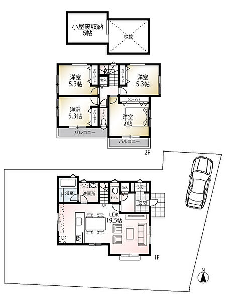 【参考プラン/7区画】プラン建物面積：99.36m2、建物基本価格（税込）95m2まで：23，000，000円※建物増床：1m2あたり270，000円（税込）