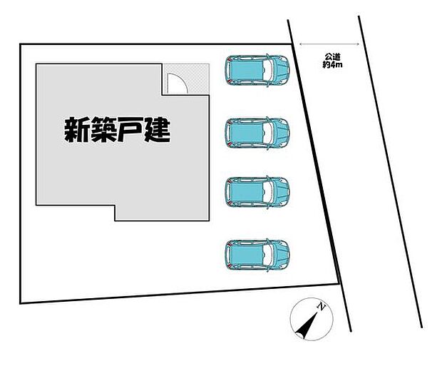 4台並列駐車可能