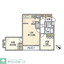 松原タウンホーム 305 3階2LDKの間取り