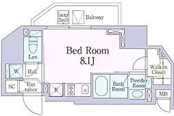 レジディア笹塚III 10階ワンルームの間取り