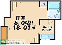 ハイムくぬぎ 1階ワンルームの間取り