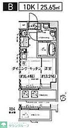 スパシエ幡ヶ谷 2階1DKの間取り