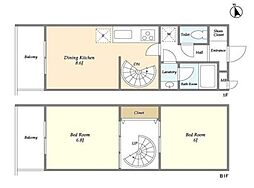 グランウッズ自由が丘 1階2DKの間取り