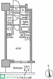 レジディア三軒茶屋 4階ワンルームの間取り