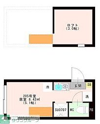 ＯＴＡＳ 代田橋 205 2階ワンルームの間取り