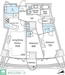 パークコート神宮北参道　ザ　タワー 18階2LDKの間取り