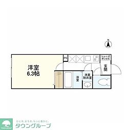 ウェルスクエアイズム下北沢 2階1Kの間取り