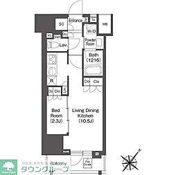 レフィールオーブ代々木 10階1LDKの間取り