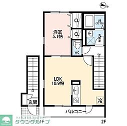 アムール千歳台I 2階1LDKの間取り