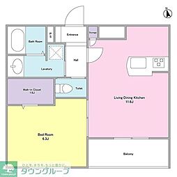 ルテ山崎 1LDKの間取図画像