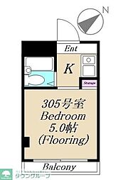 芦花公園ハイツ ワンルームの間取図画像
