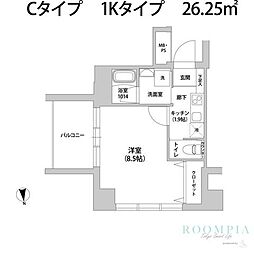 スカイレジデンス中落合 3階1Kの間取り
