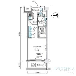ウエリスアーバン中野坂上 1Kの間取図画像