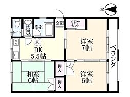 グリーンキャッスル西町 3DKの間取図画像