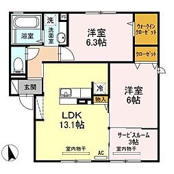 クレアシャイン大和 2SLDKの間取図画像