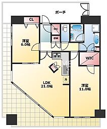 フェニックス日本橋高津 9階2LDKの間取り