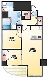 グラシア堺筋本町 9階2LDKの間取り